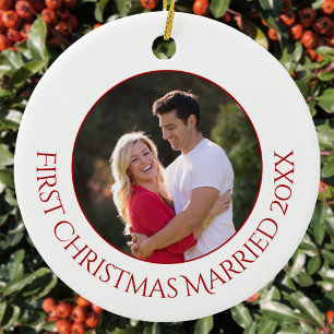 Personalised First Christmas Married Photo Ceramic Tree Decoration