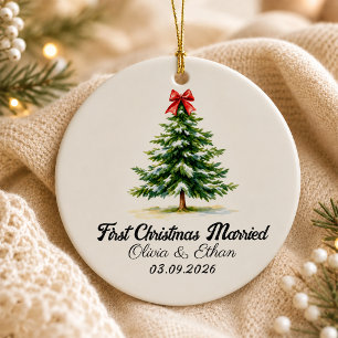 Personalised First Christmas Married Wedding Ceramic Tree Decoration