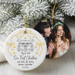 Personalised First Christmas Married with Photo Ceramic Tree Decoration