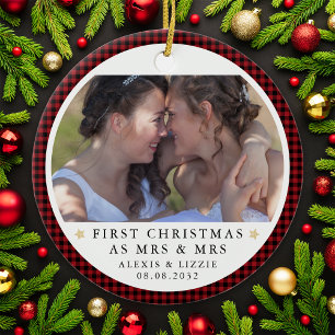 Personalised First Christmas Mrs & Mrs Photo Ceramic Tree Decoration