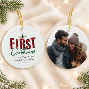 Personalised First Christmas New Home 1 Photo Ceramic Tree Decoration