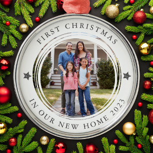 Personalised First Christmas New Home Photo Metal Tree Decoration