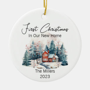 Personalised  First Christmas New Home Watercolor  Ceramic Tree Decoration