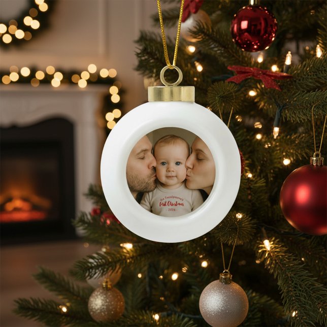 Personalised First Christmas Photo  Ceramic Ball Christmas Ornament (Creator Uploaded)