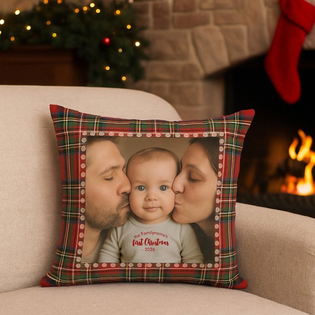 Personalised First Christmas Photo Tartan Cushion (Creator Uploaded)