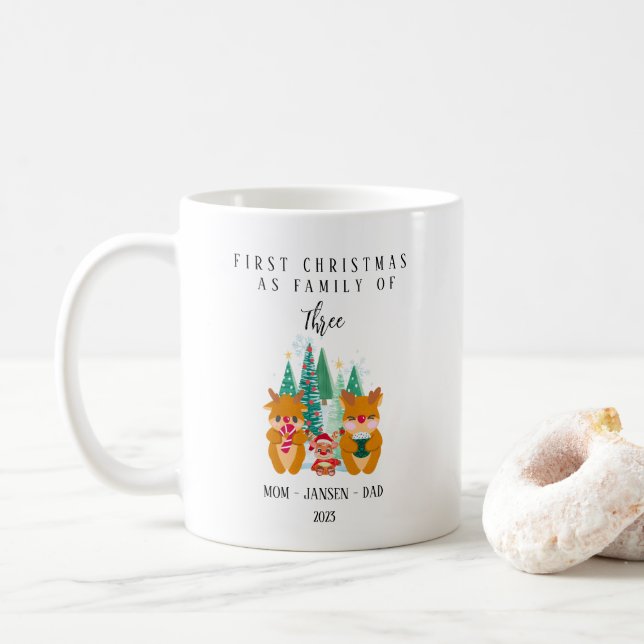 Personalised First Christmas Reindeer  Coffee Mug (With Donut)