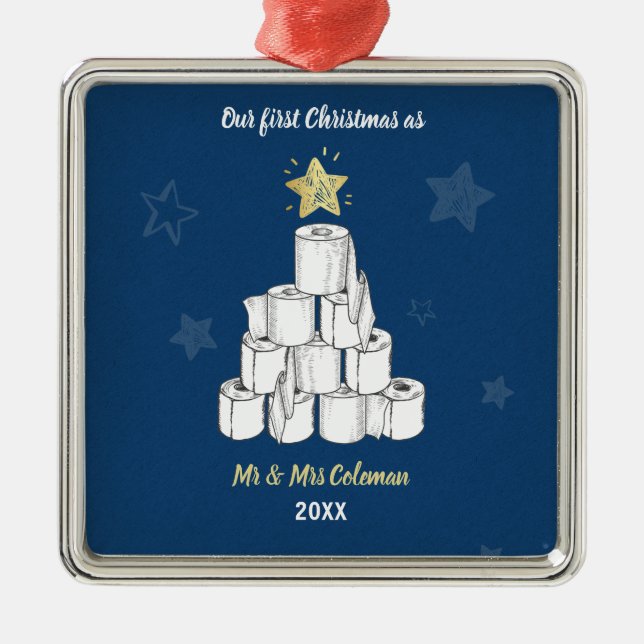 Personalised First Christmas Toilet Paper Tree Metal Tree Decoration (Front)