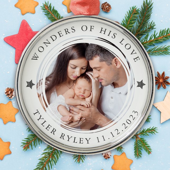 Personalised First Christmas Wonders of His Love Metal Tree Decoration (Creator Uploaded)