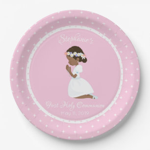 Personalised First Communion African American Girl Paper Plate