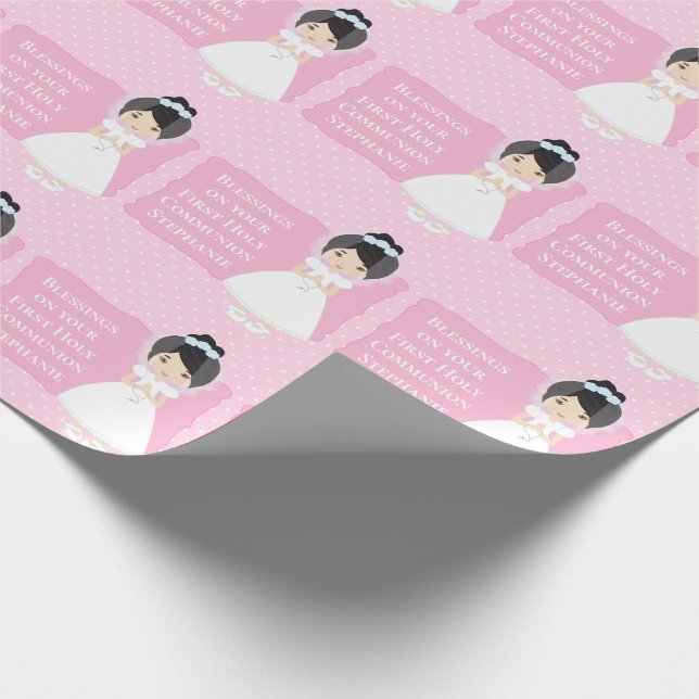 Personalised First Communion Asian Girl Wrapping Paper (Corner)