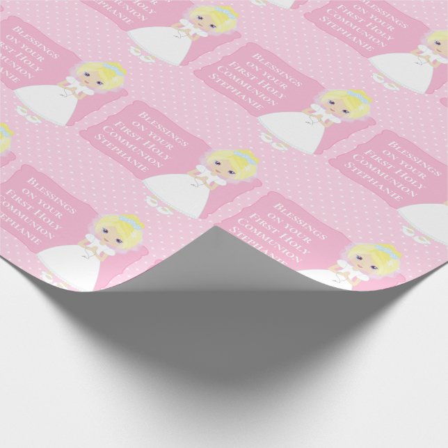 Personalised First Communion Blonde Girl Wrapping Paper (Corner)