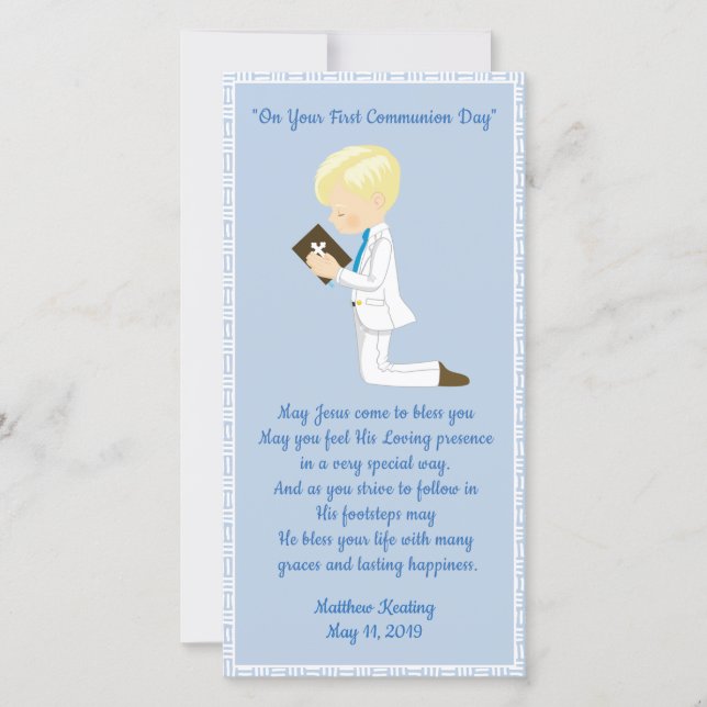 Personalised First Communion Bookmark Boy Thank You Card (Front)
