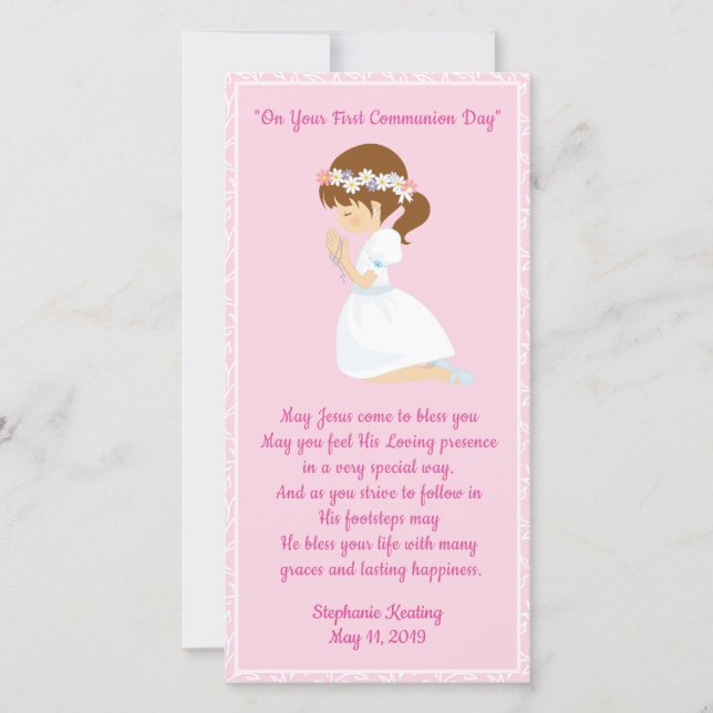 Personalised First Communion Bookmark girl. Thank You Card (Front)
