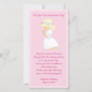 Personalised First Communion Bookmark girl. Thank You Card