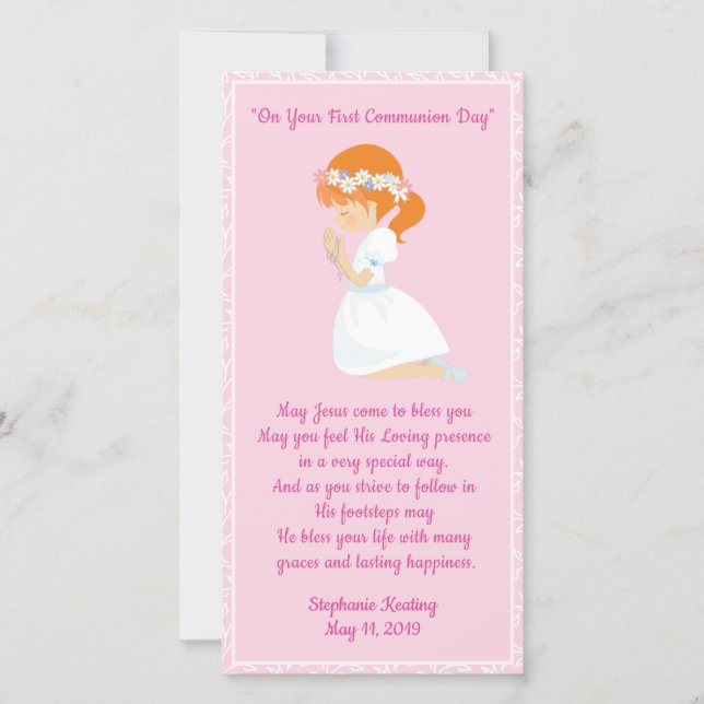 Personalised First Communion Bookmark girl. Thank You Card (Front)