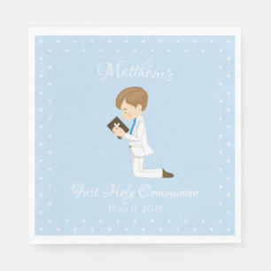 Personalised First Communion Brunette Boy Napkin