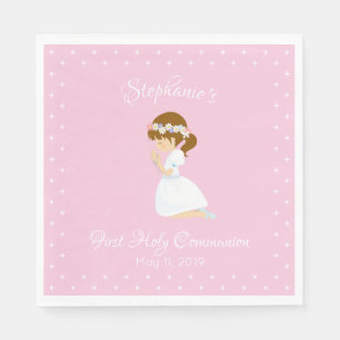 Personalised First Communion Brunette Girl Napkin