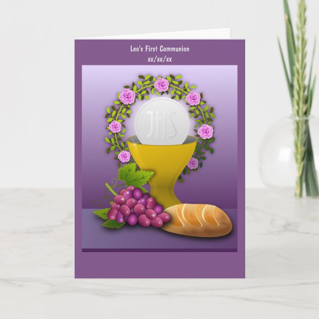 Personalised First Communion Holy Eucharist Photo Holiday Card (Front)