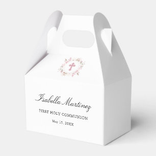 Personalised First Communion Pink Floral Cross Favour Box