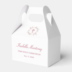 Personalised First Communion Pink Floral Cross Favour Box