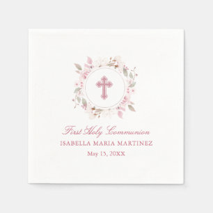 Personalised First Communion Pink Rose Floral Napkin
