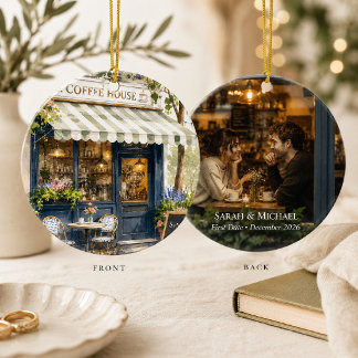 Personalised First Date Photo Coffee Shop Ceramic Tree Decoration