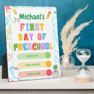 Personalised First Day of Preschool Sign Plaque