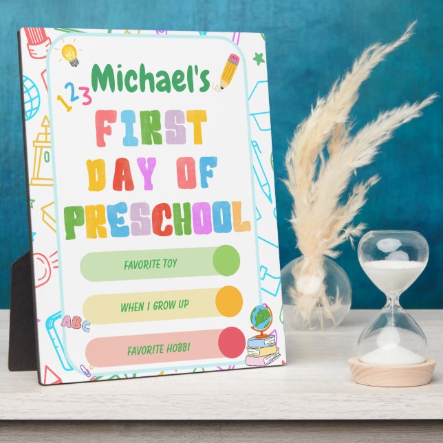 Personalised First Day of Preschool Sign Plaque (Side)