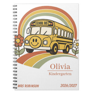 Personalised First Day of School Retro School Bus Notebook