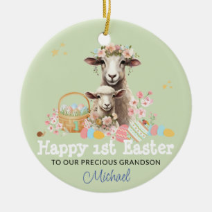 Personalised First Easter keepsake GREEN Lamb Ceramic Tree Decoration