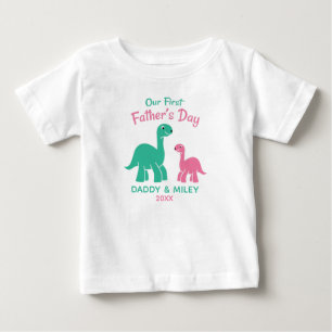 Personalised First Father's Day Cute Dinosaur  Baby T-Shirt