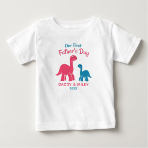Personalised First Father's Day Cute Dinosaur  Baby T-Shirt