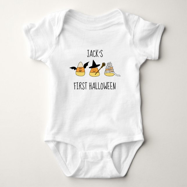 Personalised First Halloween Candy Corn Baby Bodysuit (Front)