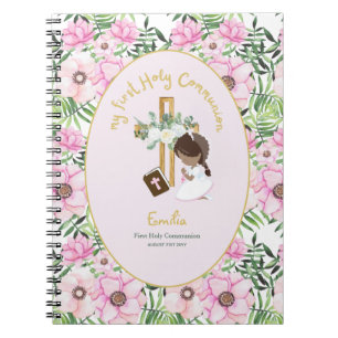 Personalised First Holy Communion Black Hair Girl  Notebook