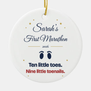 Personalised First Marathon Ten Toes Nine Toenails Ceramic Tree Decoration