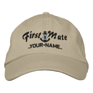 Personalised First Mate Lifesaver Anchor Black Embroidered Hat