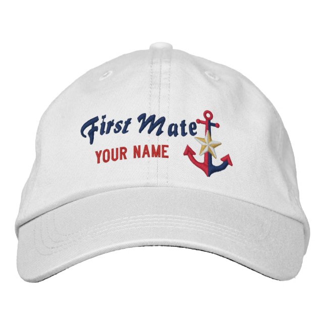 Personalised First Mate Nautical Anchor Your Name Embroidered Hat (Front)