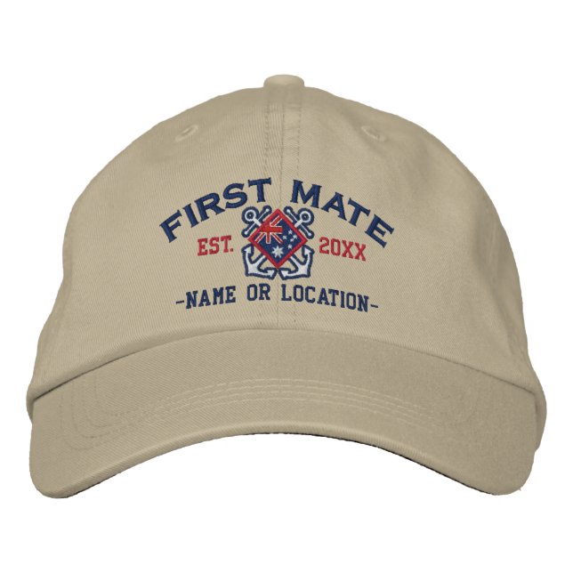 Personalised First Mate Nautical Australian Flag Embroidered Hat (Front)