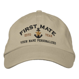 Personalised First Mate Nautical Star Anchor Embroidered Hat