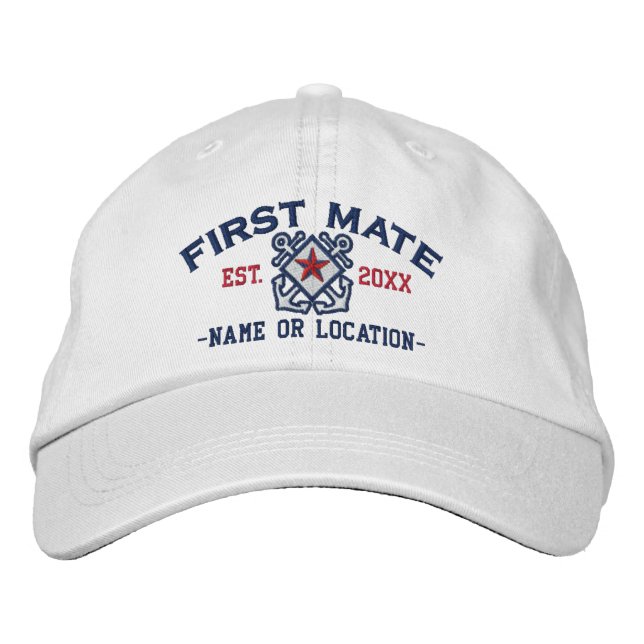 Personalised First Mate Nautical Star Embroidery Embroidered Hat (Front)