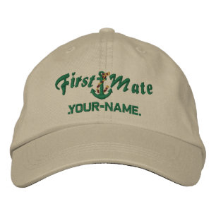 Personalised First Mate Rope Anchor Green Embroidered Hat