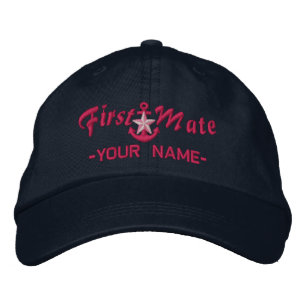 Personalised First Mate Star Anchor Fuchsia Embroidered Hat