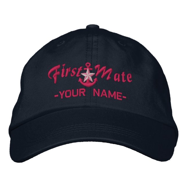 Personalised First Mate Star Anchor Fuchsia Embroidered Hat (Front)