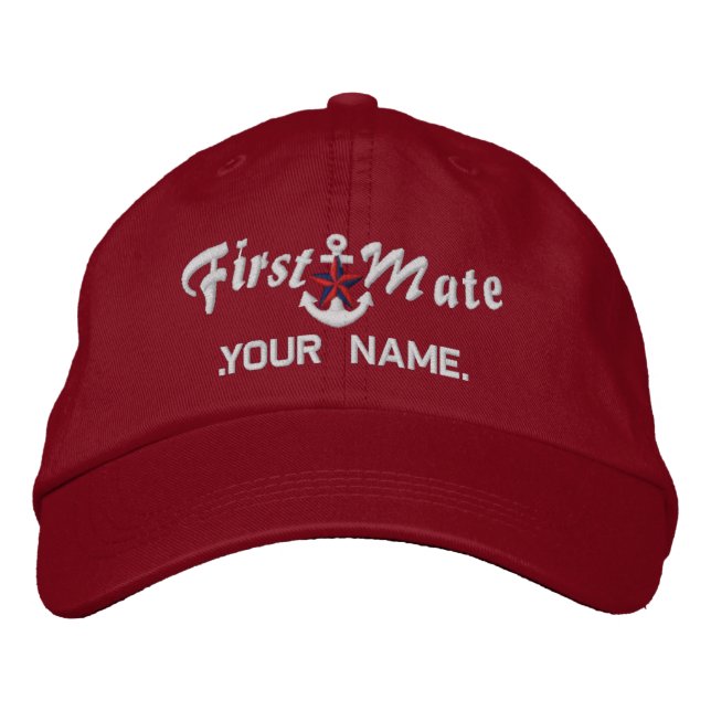 Personalised First Mate Star Anchor White Embroidered Hat (Front)