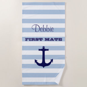 Personalised First Mate Striped Beach Towel