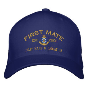 Personalised First Mate YEAR and Names Nautical Embroidered Hat