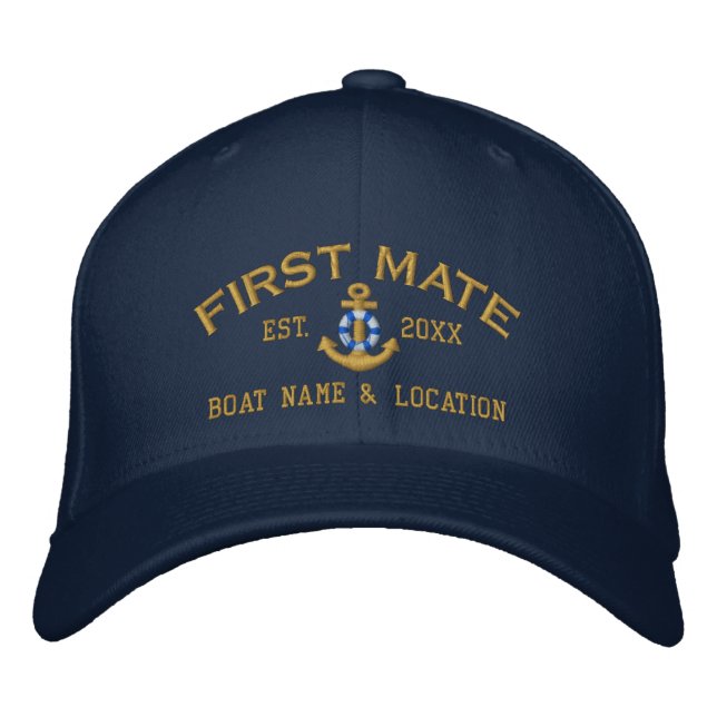 Personalised First Mate YEAR and Names Nautical Embroidered Hat (Front)