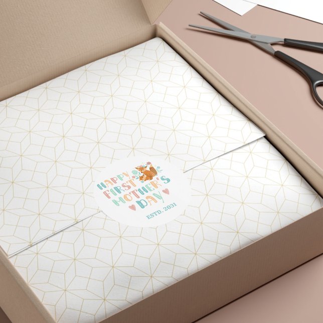 Personalised First Mothers Day Boho Fun Typography Classic Round Sticker (Creator Uploaded)