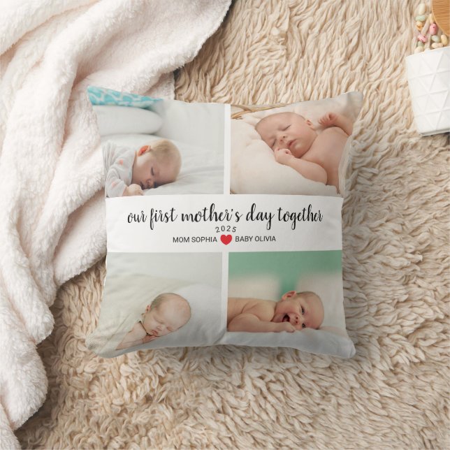 Personalised First Mother's Day With 4 Photos Cushion (Blanket)