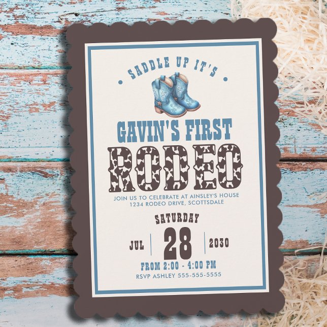 Personalised First Rodeo Blue Boys 1st Birthday Invitation (Creator Uploaded)